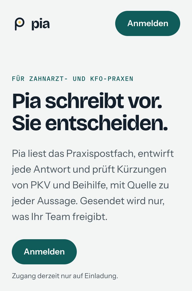 The pia homepage on a phone